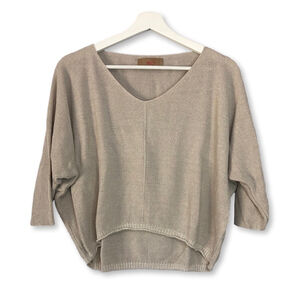 Free For Humanity Beige Metallic V Neck Dolman Sweater Small
